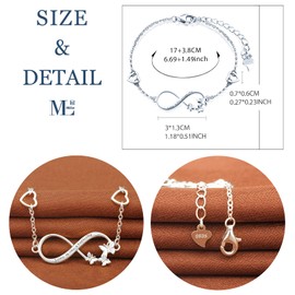 MicLee Woman's girl's Bracelet, 925 Sterling Silver bracelet, Anchor and infinity symbol bracelet, with mini hollow heart, Inlaid zircon, adjustable chain, design of Ocean theme