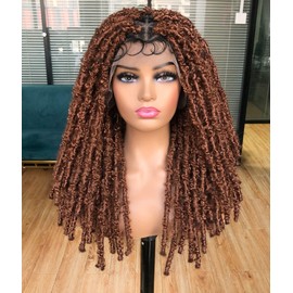 Annivia 20Inch Triangle Knotless Butterfly Locs Braided Wigs for Black Women Full Double Lace Front Box Braided Dreadlock Wigs with Baby Hair Synthetic Lace Front Braided Wig(Chocolate brown