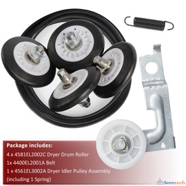 UPGRADED Dryer Repair Kit by Seentech - Compatible with LG & Kenmore Dryer, Includes 4581EL2002C Dryer Drum Roller 4400EL2001A Dryer Belt 4561EL3002A Idler Pulley - Replaces: 4400EL2001F 4581EL2002A