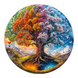 Jigfoxy Wooden Jigsaw Puzzles for Adults, Tree of Life Wooden Puzzles for Adults 300pcs, Unique Animal Shape Wood Puzzles, Birthday Gifts for Family Friend with with wooden box(13.4 * 13.4in)