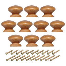 PATIKIL 1-3/8 Inch Knobs, 10 Pcs Round Drawer Dresser Knobs Wood Handles Knobs Drawer Pulls with Screws for Kitchen Cupboard Furniture Door, Light Brown
