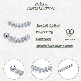 MOOFUN Zircon Smiling Screw Back Stud Earrings Silver Women's Earrings Stud 925 Silver Climber Long Earring for Mum Girlfriend Teenager Girls Sister Women Gift Birthday Gift, Sterling silver, Cubic
