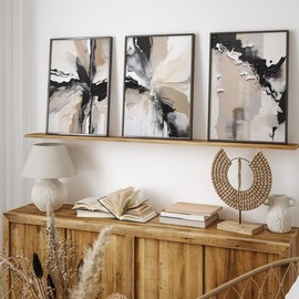 GUBIYU Large Modern Abstract Canvas Wall Art Set of 3,Geometric Abstract Art Black and White Framed Abstract Wall Art Beige Art Modern Neutral Minimalist Wall Decor Art for Living Room Bedroom 16"x24"