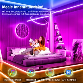 IKERY Led Strip 30M 24V 5050 RGB 16 Mio. Farben Led Streifen Farbwechsel dimmbar Sync mit Musik mit steuerbar per App, mit IR-Fernbedienung, Led Leiste selbstklebend für Schlafzimmer (2 * 15M)