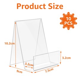 VIDETOL Pack of 10 Acrylic Bookends, Transparent Acrylic Book Stand, 10.5 x 9 x 7.5 cm, Book Stand, Brochure Stand, Goods Carrier for Books, Crafts and Photos