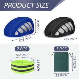 2Pcs Reflective Bike Helmet Rain Cover, High Visibility Waterproof Cycling Helmet Protector, Helmet Rain Cap With Reflective Strip, 2 Elastic Cycling Strap Wristbands for Night (Blue Black)