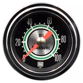 Stewart Warner Green Line Mechanical Oil Pressure Gauge 2 1/16" Dia Black Face
