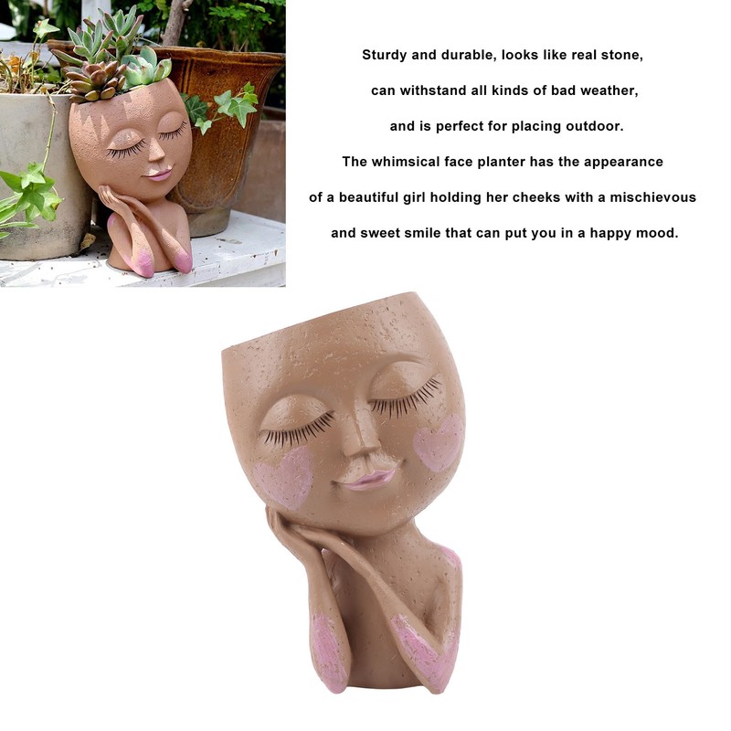 Girl Head Flowerpot Resin Face Planter Succulent Flowerpot Decoration for