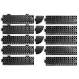 VinTek Beveled Edge and Corner Pieces to fit ONLY VinTek VinTile Modular Interlocking Cushion Floor Tiles (10 Edges + 4 Corners, Black)