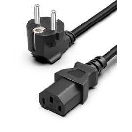 BICMIC 5 m IEC Power Cable CEE 7/7 Earthing Contact Plug E+F 90° Angled to C13 / 3-Pin Suitable for PC, Computer, TV, Monitor, Screen, Printer, Projector, Projector