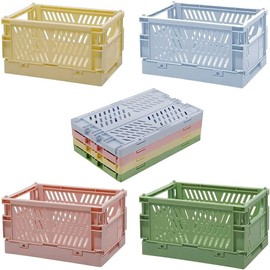 Folding Box Plastic Folding Basket Foldable Set of 4 Folding Basket Storage Basket Made of Plastic, Sturdy Folding Box, Mini Plastic Baskets, Small Plastic Folding Box, Stackable Folding Boxes,