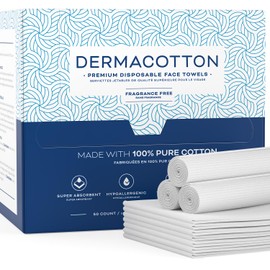 Dermacotton X-Large 100% Pure Cotton Face Towels – 50 Count Extra Large Disposable Wash Cloths for Face Washing, Makeup Removal & Acne Care | Ultra Soft, Hypoallergenic & Fragrance-Free
