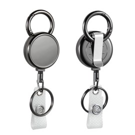 2 Pack Heavy Duty Badge Reel, All Metal Retractable Badge Holder with Carabiner Belt Clip Key Ring for Name Card Keychain [22" Steel Wire Cord]