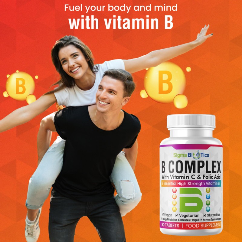 SigmaBiotics 8 B Complex Vitamins, B12, Vitamin C - Folic