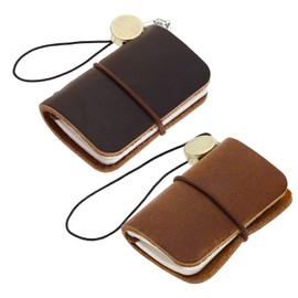 eMagTech 2PCS Tiny Leather Travelers Notebook Refillable Journal Miniature Notebook Pocket Diary for Doll Vintage Mini Size 48x32x15 mm Brown & Coffee