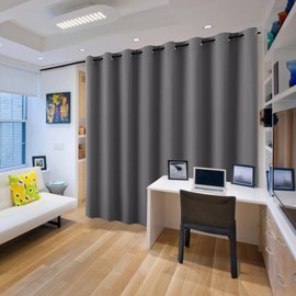 RYB HOME Gray Blackout Room Divider Curtain Large Wall Panel, Heavy Duty Energy Smart Privacy Curtain Panel for Home Theater/Patio Door/Balcony Door, 9 ft Long x 15 ft Wide, Grey, 1 Pc