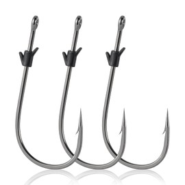 Dr.Fish 20 Pack Flipping Hooks Neko Rig Bass Fishing Drop Shot Hook Straight Shank Worm Hook Punching Pitching Bait Hook Dual-Barbed Keeper Fishing Wacky Hooks Freshwater 2/0#