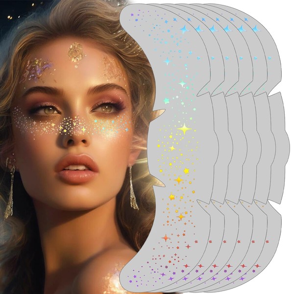 6 Pcs Holographic Glitter Freckles Face Tattoo, Multichrome Speckle Freckle