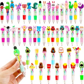 48 Pack Multicolor Ballpoint Cute Pen Retractable Pen 4-in-1 Mini Cartoon Kawaii Pens Retractable Ballpoint Gel Pen Shuttle Pens for Students Kids Back to School Fun Children Gifts Party Bag Fillers