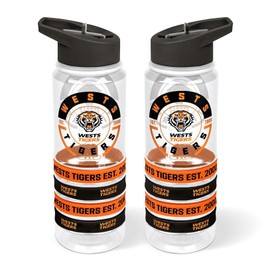 Wests Tigers NRL Rugby League Tritan Bottle with Rubber Bands