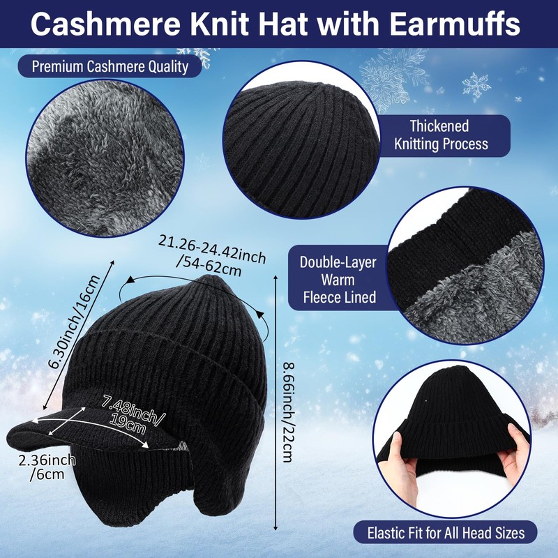 Jeere 8 Pcs Winter Warm Set for Men Black Knitted