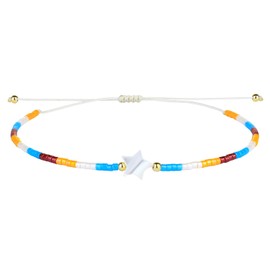 KELITCH Bracelets Women's Bracelets Smile Face Pendant Miyuki Beads Cotton Line Reef Knot for Size Adjustment Fashion Jewellery Set, Rubber