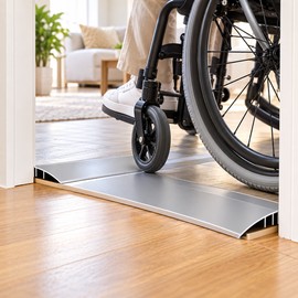 17.72-Inch Modular Aluminum Ramp for Doorway Transitions – 2-Piece Anti-Slip Threshold Ramp for Home & Curb Access