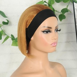 Adette Bob Human Hair Headband Wigs Straight Brown Wigs For Black Women Short Bob Human Hair Wigs Color #30 Golden Brown None Front Lace 150% Density Brazilian Human Hair (12")