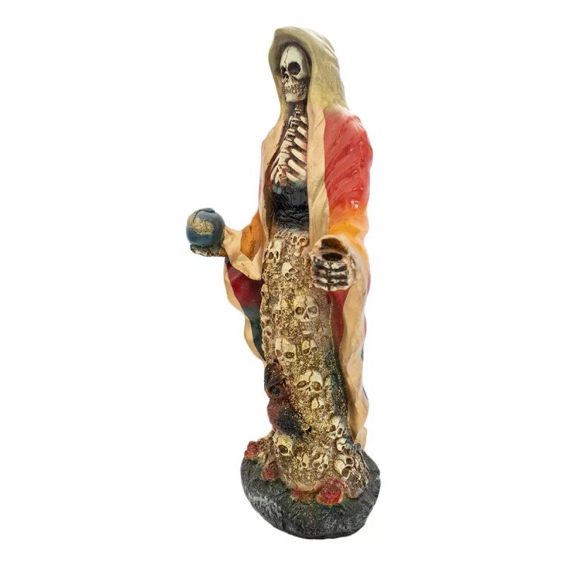 Imagen De Resina Santa Muerte Con Falda De Cráneos.