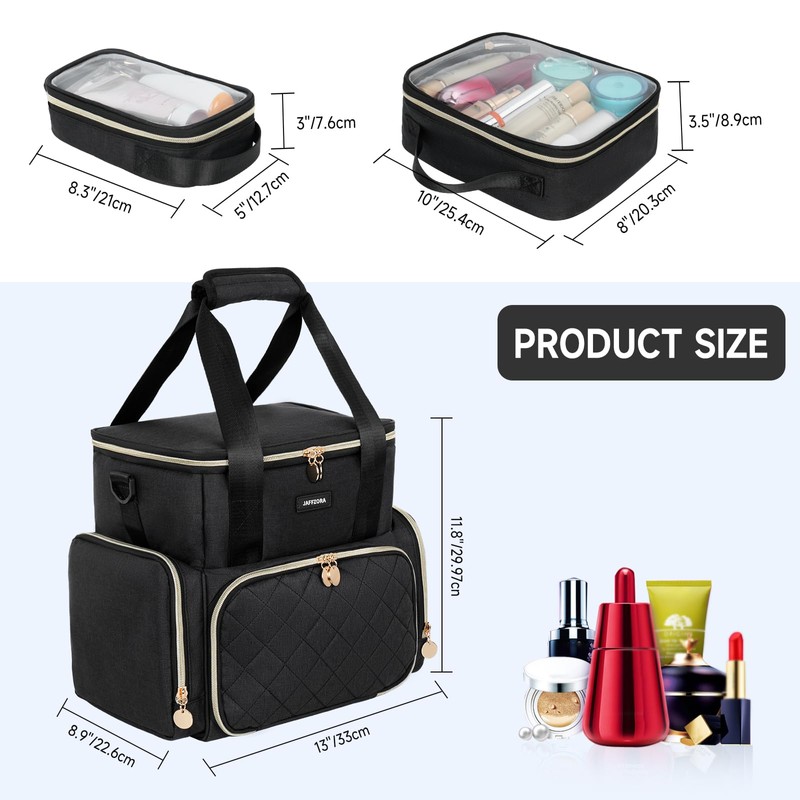 Jaffzora Extra Large Makeup Bag with 3 Removable Cases, Double