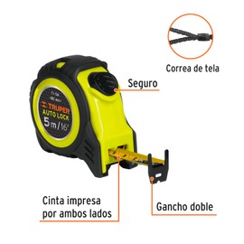 Truper FA-5M, Flexómetro Auto-Lock contra impactos 5 m cinta 19 mm