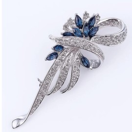 FAIRY COUPLE Elegant Crystal Brooch for Women, Silver Tone Blue Rhinestone Flower Pin, Statement Jewelry Accessory for Dresses, Scarves, Coats, Wedding & Gift BR133