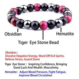 EUMENIDES Tigerauge Armband, Tigerauge und Obsidian Magnetarmband, QUALIT?T DER KLASSE A6/8/10MMSonnenschein, Selbstbewusstsein, Angstl?sen (Buntes Tigerauge-Armband(KLASSE A)10MM)