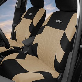 AUTOYOUTH Beige Car Seat Covers Full Set, 3D Tyre Embossed Front Bucket & Split Rear Bench Covers, Airbag Compatible, Quick Setup Universal Fit for Car, SUV, Seat Protectors (9pcs)