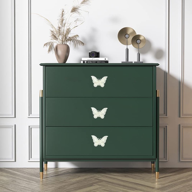 CPELLESSE 6 pcs Butterfly Cabinet Knobs, Crystal Cupboard Pulls Kitchen