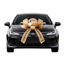 Graduation Car Bow – Congratulations Graduate 2025" – 30" Large Gift Bow for Cars, Gifts & Decorations – Includes Magnet & Car-Safe Sticker – Made in The USA (Gold Bow Black Font)