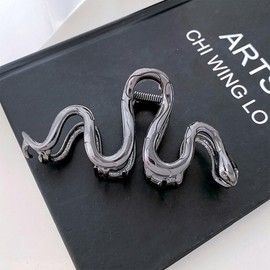 Large Metal Black Snake Hair Claws Clips - 4.3 Inch Non-Slip Cross Barrettes for Thick Hair, Shining Strong Crab Claws for Women and Girls