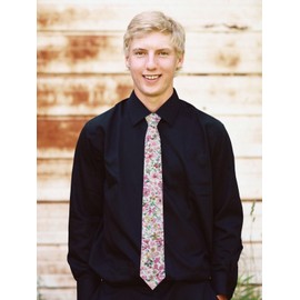 LJBFNN Men Skinny Tie Cotton Floral Ties for Men Wedding 2.56'' Necktie for Groom Groomsmen Missions Dances Party (Floral Pink Purple)