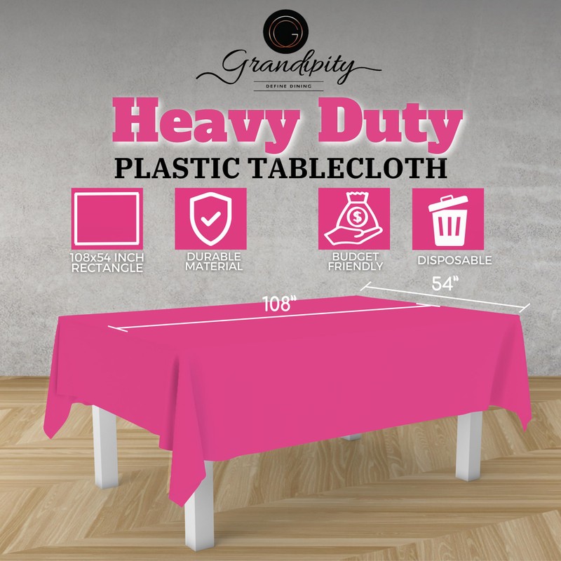 Hot Pink 6 Pack Premium Disposable Plastic Tablecloth 54 Inch.