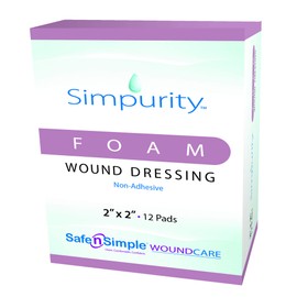Simpurity Foam Non-Adhesive Foam Wound Dressing, 2" x 2", Box of 12