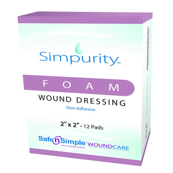 Simpurity Foam Non-Adhesive Foam Wound Dressing, 2" x 2", Box of 12