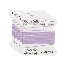 PATIKIL Silk Cord Thread, 5 Pcs Pure Silk Beading Thread Cord Size 0.45 mm with The Knotting Pearls Needle Attached, Light Purple