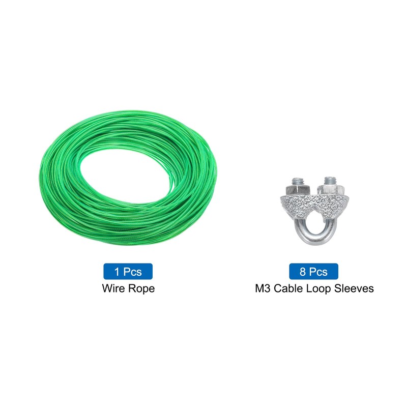 sourcing map 2.5mm (3/32 inch) Green Vinyl Coated Wire Rope,