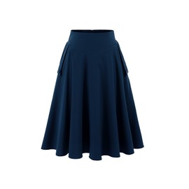 Bbonlinedress Skirt Women's Summer Knee-Length Skirts Plate Skirt Basic Solid Versatile Vintage Retro Skirt Casual High Waist Casual Skirt, navy, XL