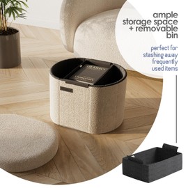 StorageBud Round Ottoman with Storage for Living Room, 18 Inch Storage Ottoman, Small Ottoman Foot Rest, Boucle Foot Stool Ottoman Max 330lbs, Beige Ottoman