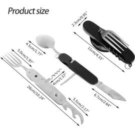 FUZVOL Folding Camping Cutlery Set Stainless Steel Portable Utensil 6 in 1 Multitool Outdoor Tableware for Travel, Hiking, Picnic (2 Pack), Black+Green