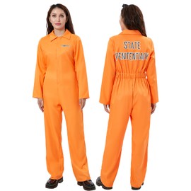 Kiluex Adult Man Women Orange Prisoner Costume Prison Uniform Jailbird Jumpsuit Holiday Cosplay Outfits (A-orange Mom, S)