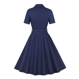 1950s Dresses for Women 50s Style Audrey Hepburn Vintage 1940s Rockabilly Retro Short Sleeve Summer A Line Swing Midi Skater Dress Cocktail Party Evening Prom Gown Plus Size Navy Blue m S