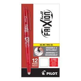 PILOT FriXion Ball Erasable & Refillable Gel Ink Stick Pens, Fine Point, Red Ink, 12-Pack (31552)