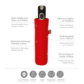 Doppler Carbon Steel Magic Uni Pocket Umbrella - Extremely Stable - Automatic Open and Close - Red